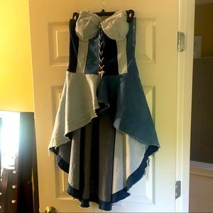 Strapless denim high low top